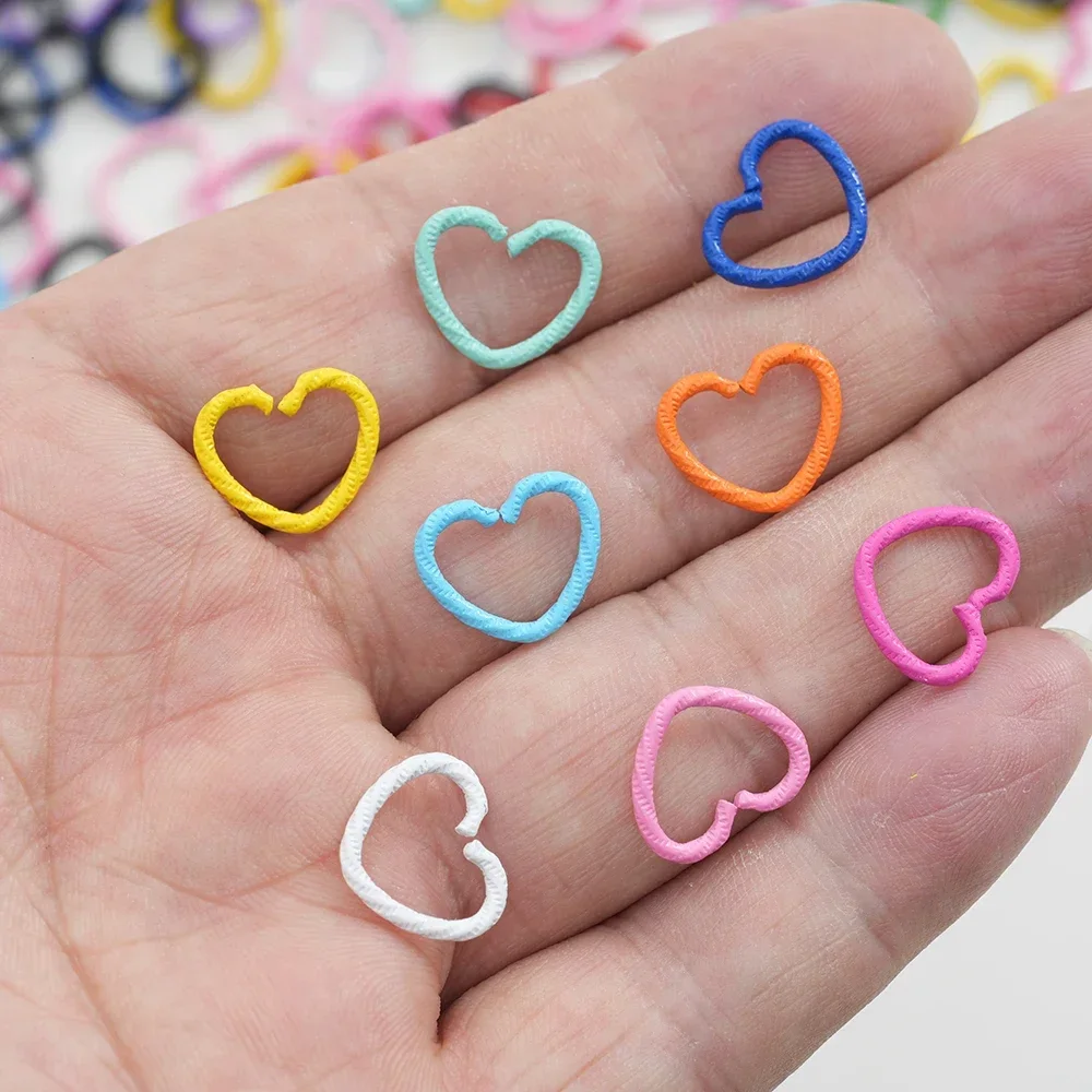30pcs/lot Colorful 14mm Heart Jump Rings Open Split Rings Jump Rings Connector For Diy Jewelry Makings Findings Supplies