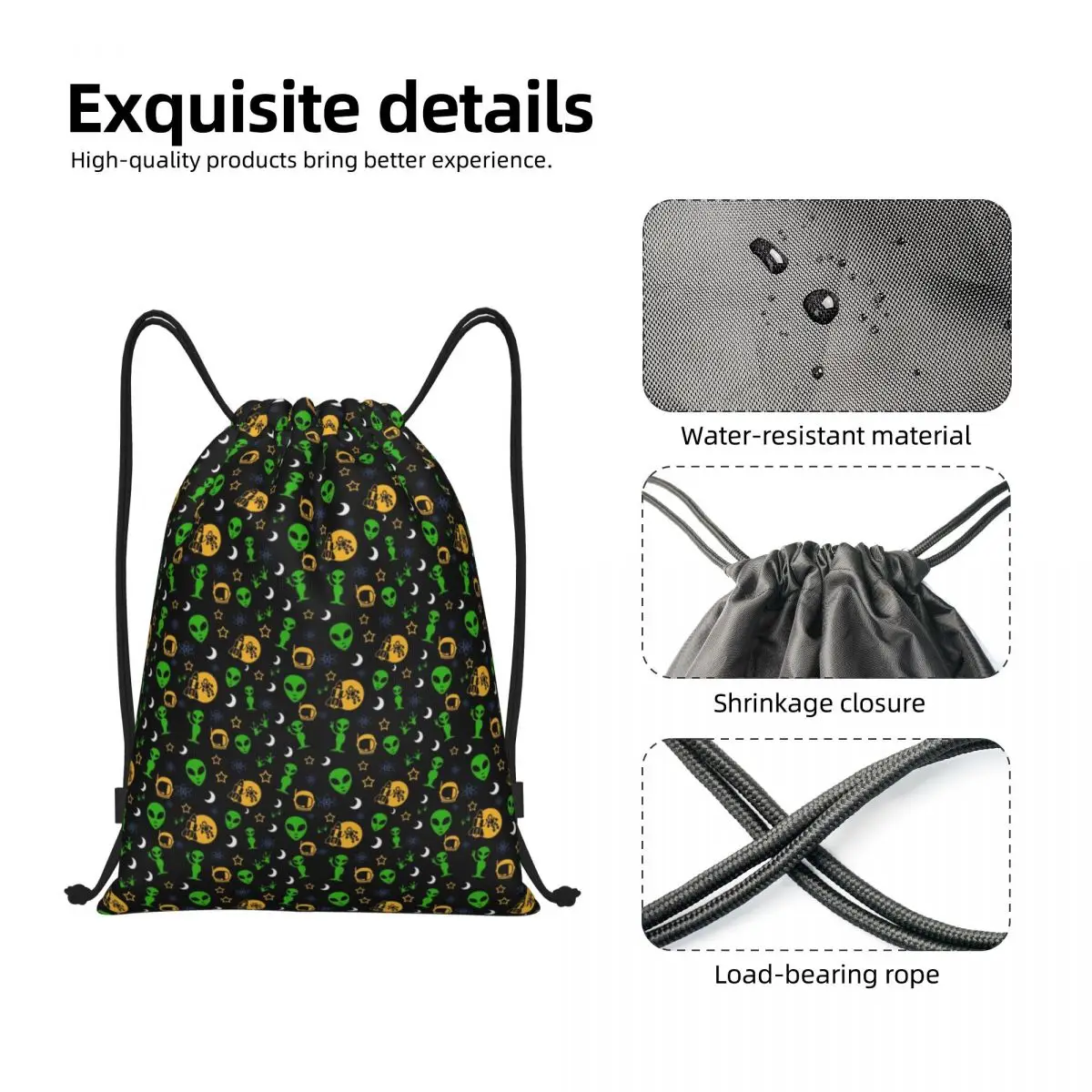 Custom Alien And UFO Space Star Pattern Drawstring Backpack Bags Men Women Lightweight Gym Sports Sackpack Sacks for Traveling