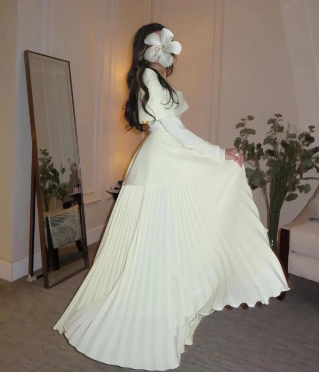 Customized Short Crepe Evening Dresses A-Line Yellow Long Sleeve حزب اللباس Pleated Ankle Length Party Dress for Women
