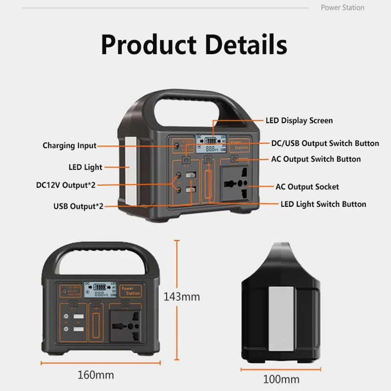 100W ポータブル電源 220V 110V ソーラー発電機 LEDライト 緊急電源バンク 24000mAh 76.8Wh バッテリー アウトドアキャンプ用