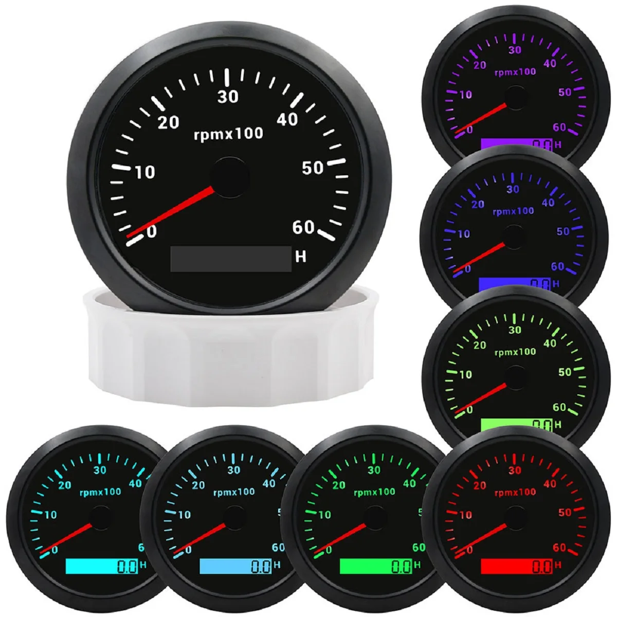 85mm Tachometer 6000/8000 RPM Tacho With 7 Colors Backlight Hour Meter For Marine Boat Car Yacht RPM Gauge 12V 24V