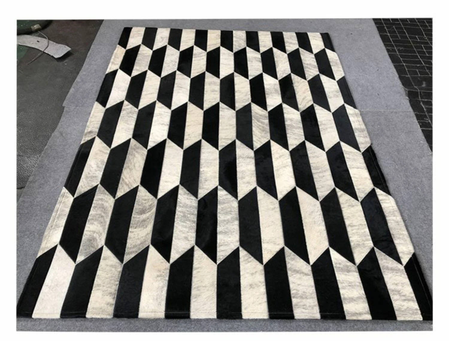 Creative Real Cowhide Carpet for Living Room Modern Simple Handmade Geometric Area Rug Study Sofa Floor Mat Nordic Style Bedroom
