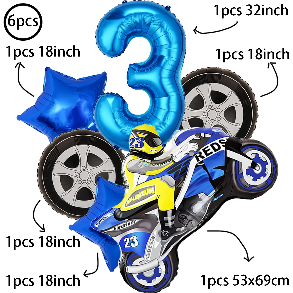 Large Motorcycle Foil Balloons Set Racing Car Balloon Boy Birthday Party Decoration Kids Toys Dirt Bike Motocross Party Supplies