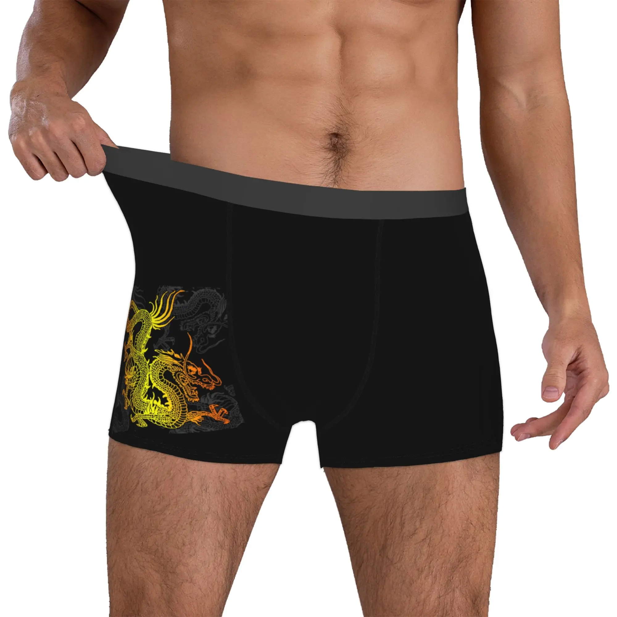 

Custom Fashion Golden Chinese Dragon Pattern Boxers Shorts Panties Male Underpants Stretch Japanese Oriental Mythical Briefs
