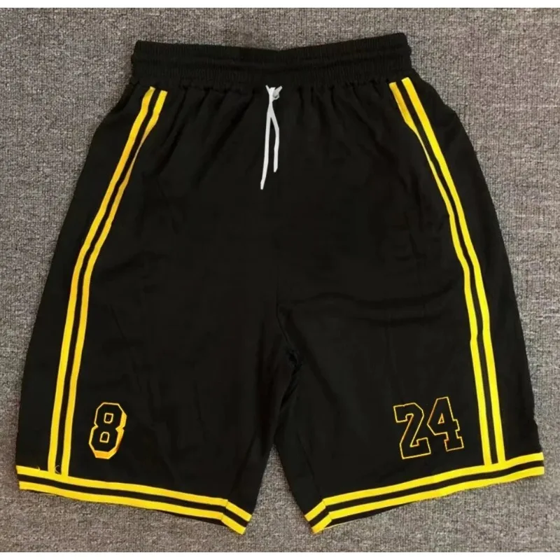 شورت رجالي ونسائي باللونين الأسود والأصفر مقاس 8 و24 سروال كرة سلة، سروال رياضي كاجوال للياقة البدنية والركض في الشارع