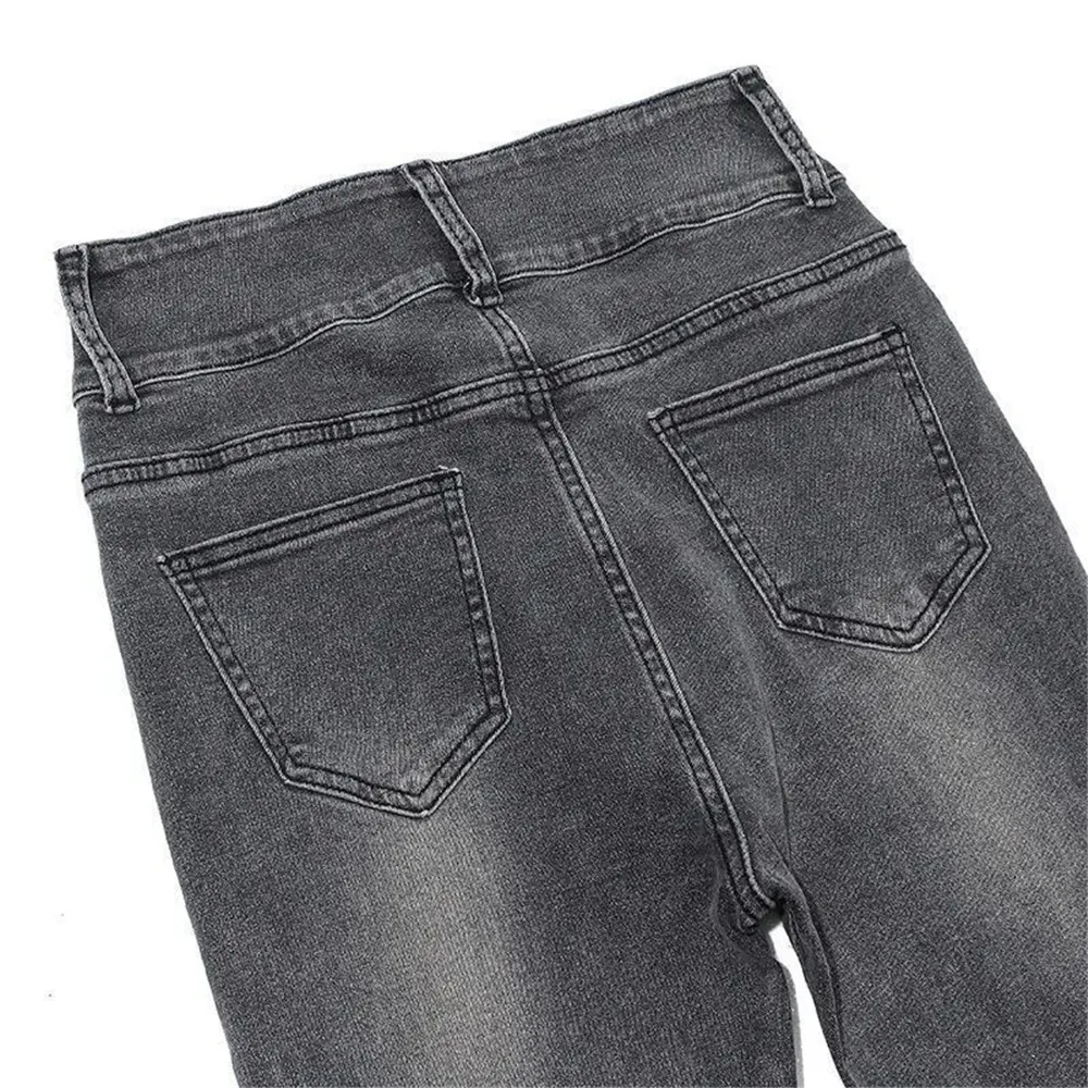 Rokerige Grijze Licht Uitlopende Jeans Voor Vrouwen In De Herfst Winter Nieuwe Hoge Taille Afslankende Elastische Pikante Meisje Uitlopende Broek Trend2024