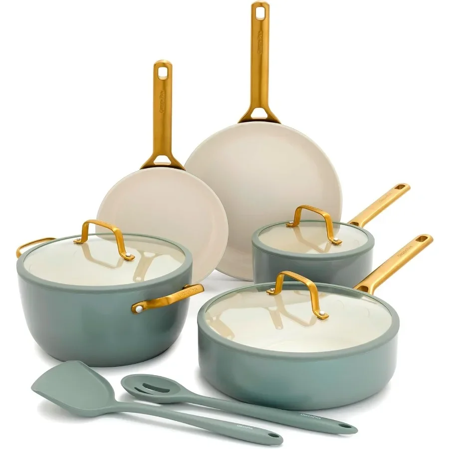 

Nonstick Reserve Pro 10 Piece Cookware Set NSF Certified Ceramic Hard Anodized PFASFree Pots Pans with Lids Stainless Steel Han