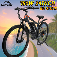 GUNAI 750W Electrical Bicycle Adults 29Inch Off-Road Tire with 48V 15Ah Removable Battery Dual Disc Brake 21Speed Electric Bike