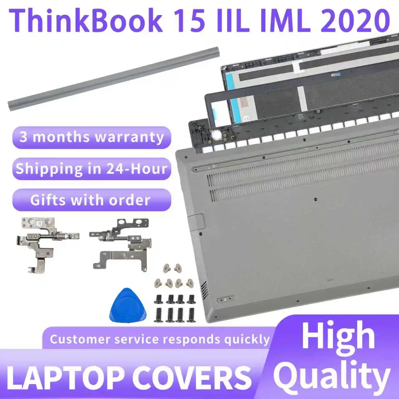 Novedoso para Lenovo ThinkBook 15 IIL IML 2020 portatil portatil LCD cubierta trasera bisagras delanteras bisagras reposa Palma cubierta inferior de plata Gary