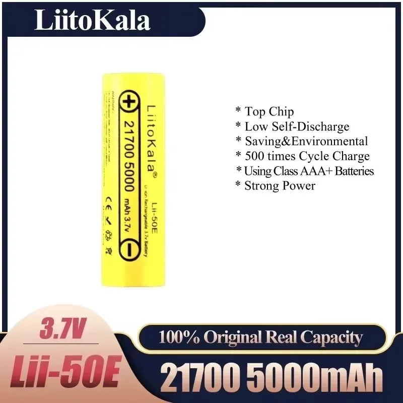 LiitoKala 21700 5000mah  Lii-50E Rechargeable Battery 40A 3.7V 10C Discharge High Power batteries For High-power Appliances