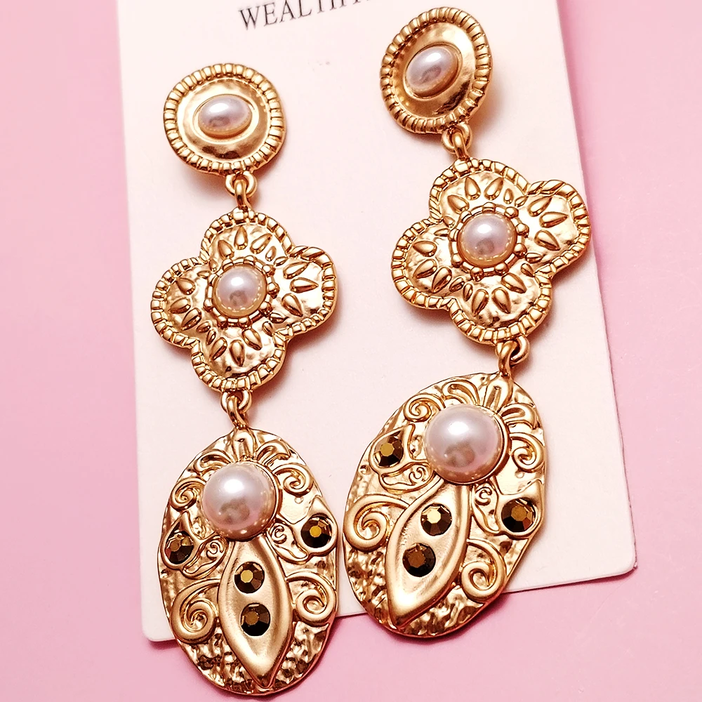 

Retro Long Multi-layer Earrings Copper Plated Classic Antique Style18k Gold Fashionable Bohemian Round Design