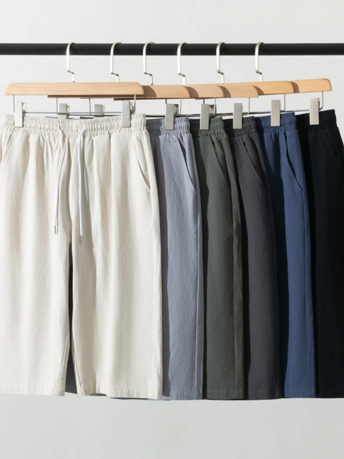 

Men's Summer Thin Cotton Linen Straight Leg Seven-Foot Pants Trendy Brand Sle Loose Fit Casual Pants Youth Active Sle