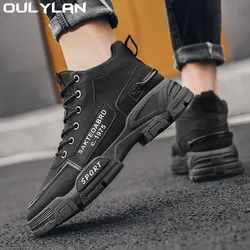 Oulylan Wysokiej jakości skórzane botki do kostki Śniegowce dla mężczyzn Botas Outdoor Working Shoes Męskie buty Ciepłe męskie buty codzienne