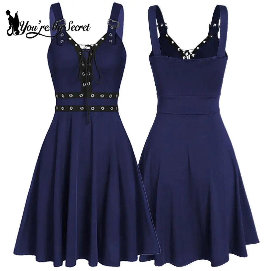 فستان أسود فاسق للنساء فستان الشمس نمط فاسق رداء القوطية زلة ثوب خمر القرون الوسطى الزي الربيع الشارع الشهير ملابس الصيف #4