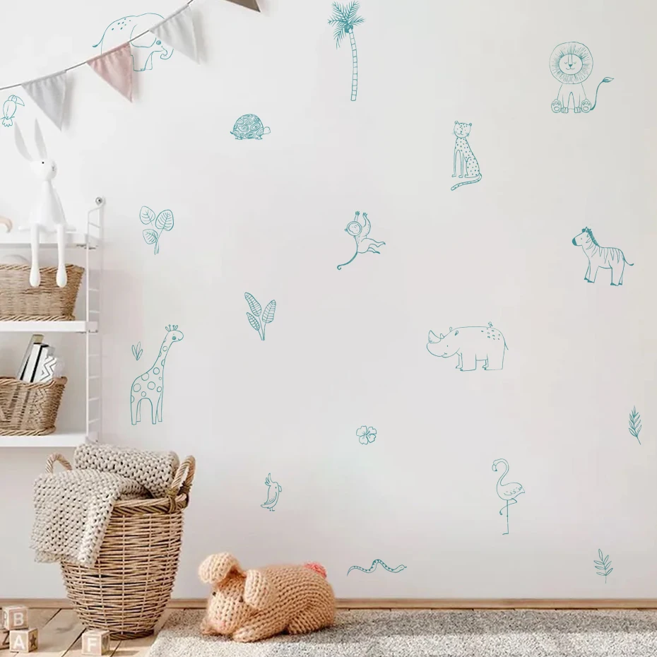 Cartoon Boho Animals Elephant Giraffe Wall Stickers for Kids Room Baby Nursery Room Wall Decals Bedroom Home Decorative Sticker