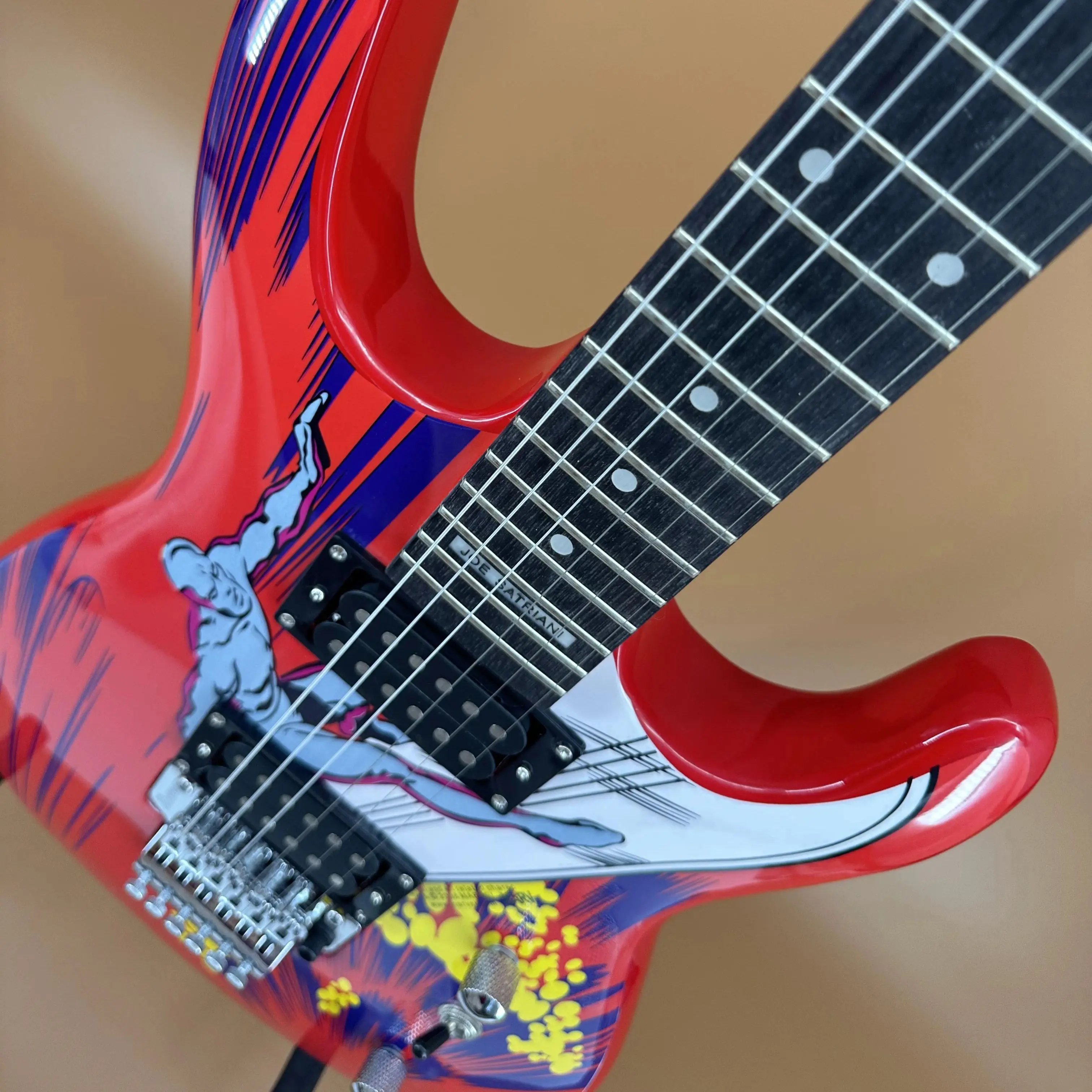 US warehouse High quality in stock red surf sticker electric guitar, Floyd vibrato system, maple neck, fast delivery