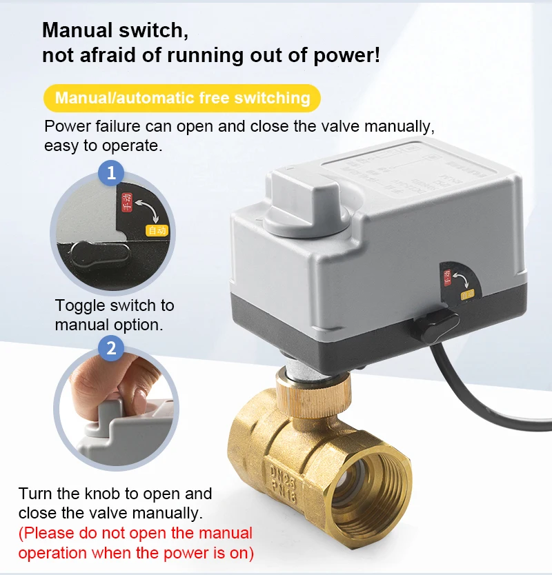 Électrovanne Motorized Ball Valve With Manual Switch Brass/Stainless Steel 3-Wire 2-control DC12V/DC24VDC/AC220V 2-Way Electric Ball Pneumatique — détail 3