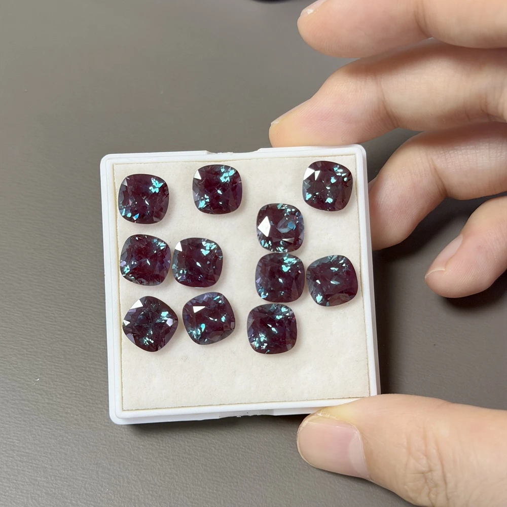 Lab Created Alexandrite Green Base Fat Square 9x9mm Loose Gemstone