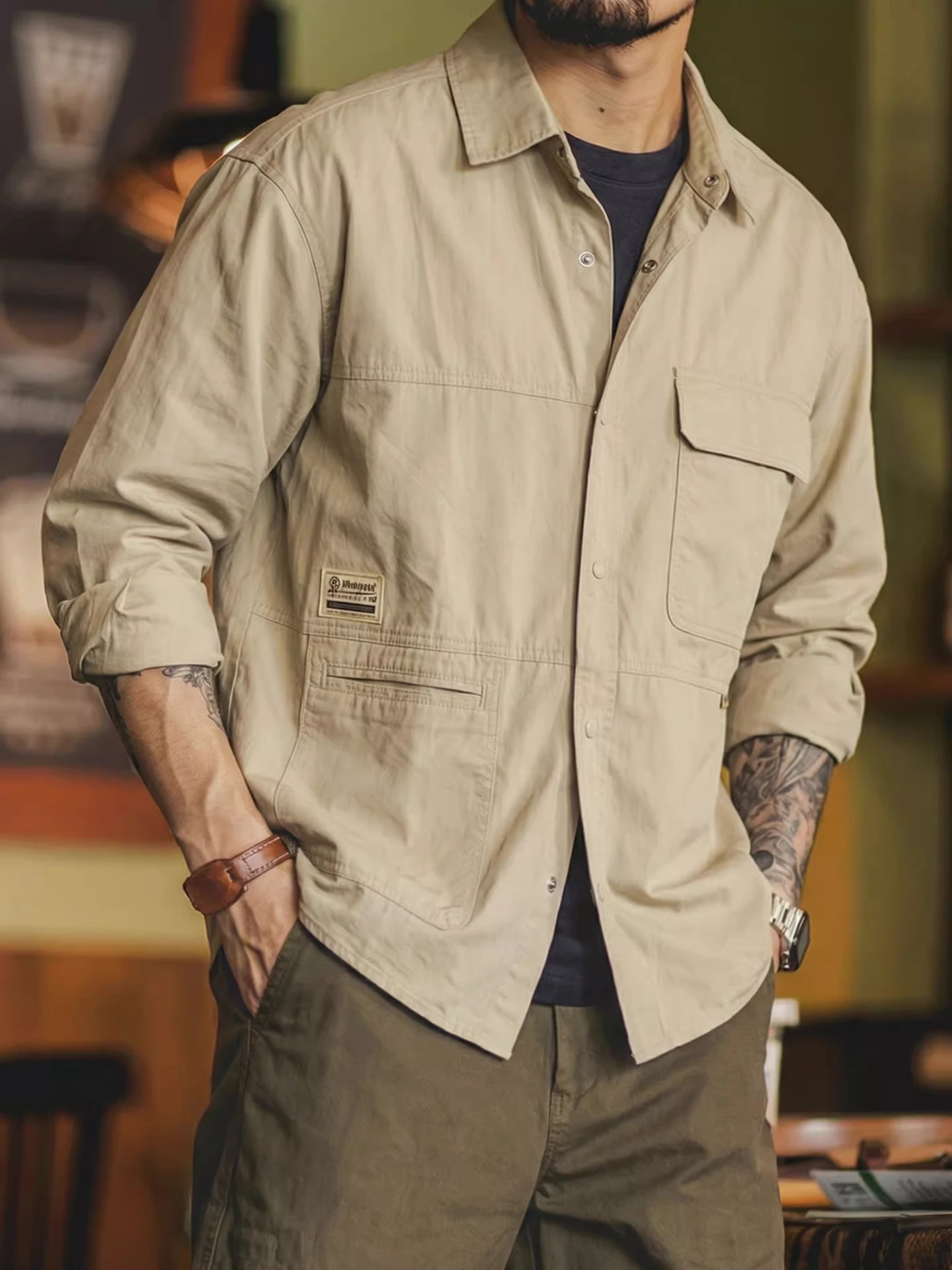 

Мужская рубашка свободного кроя в американском ретро-стиле, из чистого хлопка, повседневная, с длинным рукавом, весна-осень, дышащая, молодежная, в американском стиле.