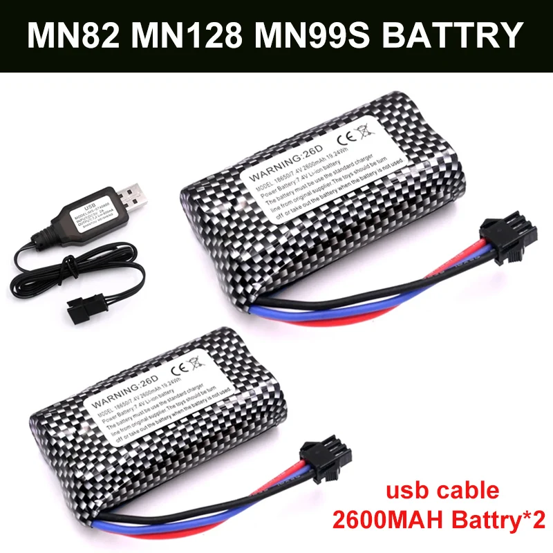 7.4V 2600mah Battery Charger MN82 Remote Control Car Battery MN128 MN78 LC79 for Watch Gesture Sensing Twisted RC stunt car SM3p
