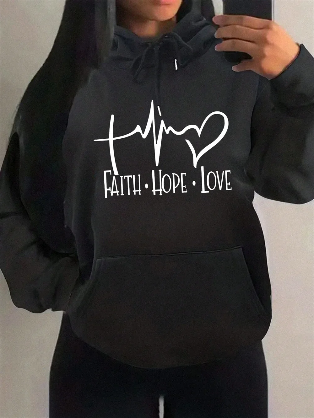 Faith Hope Love Letter Graphic Women Hoody Street Casual Loose Sweatshirt Autumn Fashion Jacket Pullover Clothing Loose Hooded