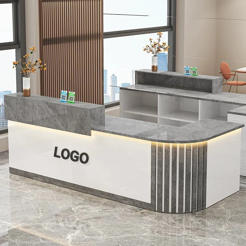 

~* Luxury Modern Wood L-Shape Reception Desk for Hotel and Hospital Use Office Furniture
