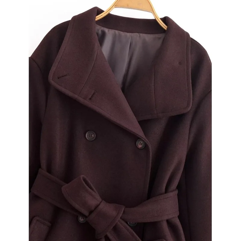 معطف HipSeam نسائي ناعم مزدوج الصدر مع حزام خريفي كاجوال بأكمام طويلة وجيب ملابس خارجية معطف نسائي أنيق
