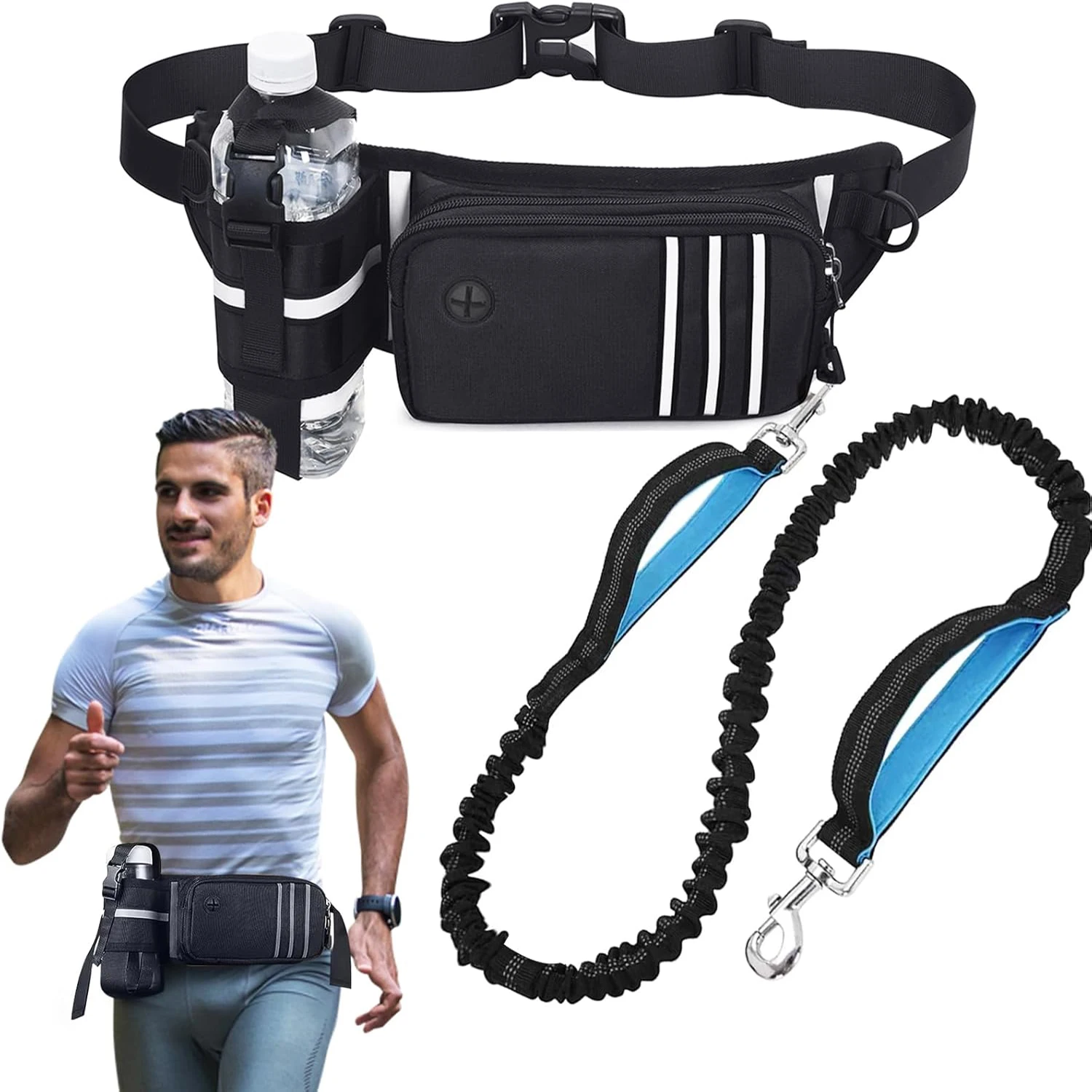 Hands Free Dog Running Leash Waist Belt - Correa para perros con cierre de