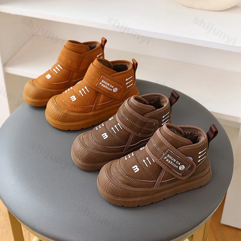 Boys' Retro Warm Casual High Top Snow Boots Winter 2025 Childrens' Soft Comfortable Versatile Fashion Trend Plush Cotton Boots