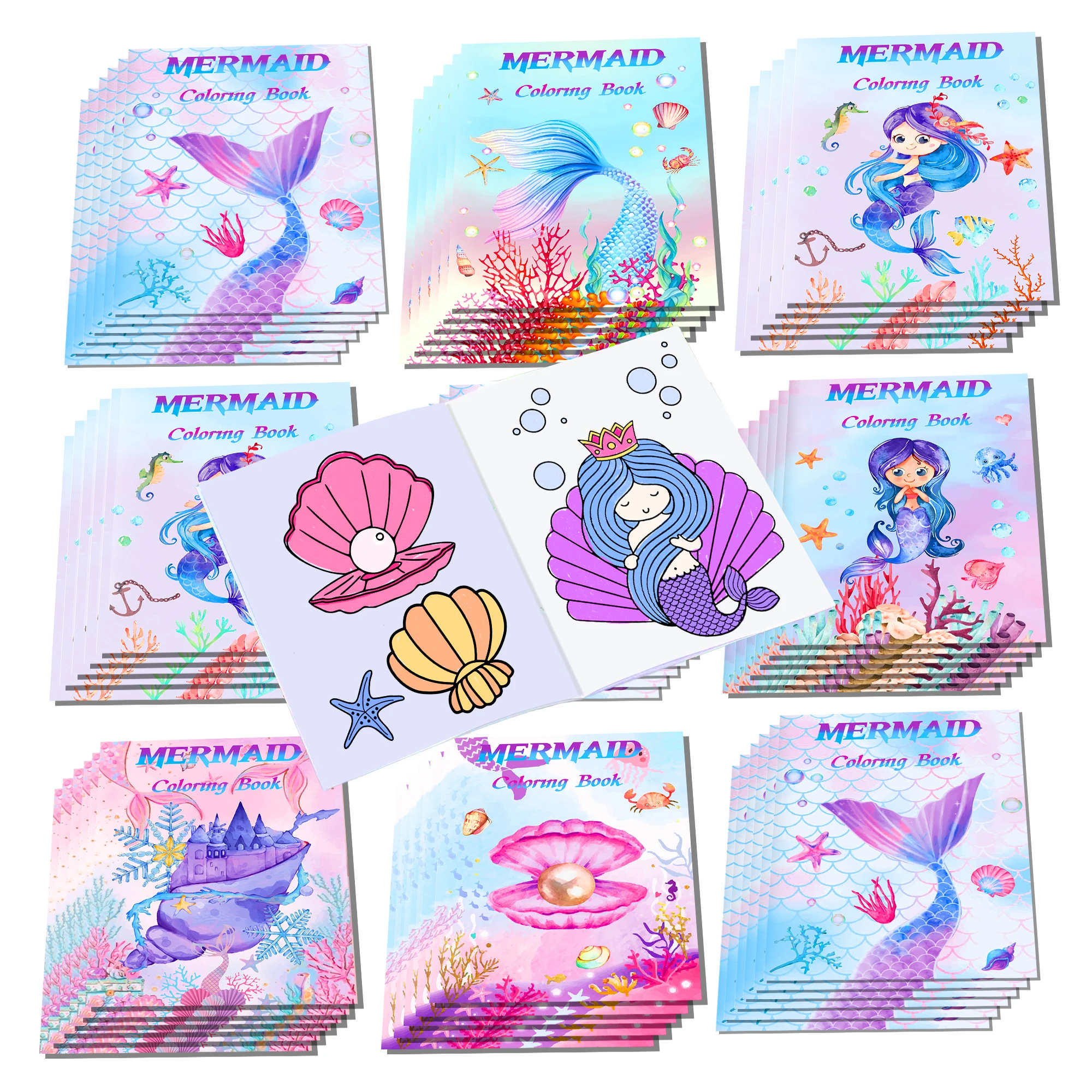 16pcs Cartoon Mermaid Princess Graffiti Drawing Painting Book Baby Underwater World Coloring Picture Books Birthday Party Gifts