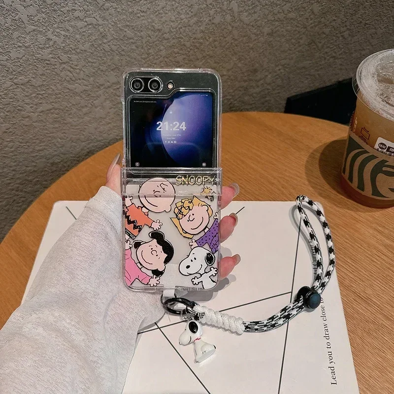 Cute Cartoon Snoopy Charlie Brown Transparent Phone Case For Samsung Galaxy Z Flip 6 5 Cases Soft TPU Back Cover For Z Flip 3 4