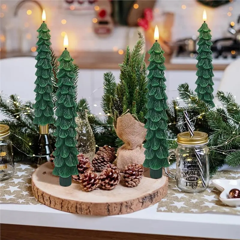 ABYP Christmas Tree Candles Battery Powered 2Pcs Flameless LED Taper With Remote Timer, Green Waxy Candlesticks