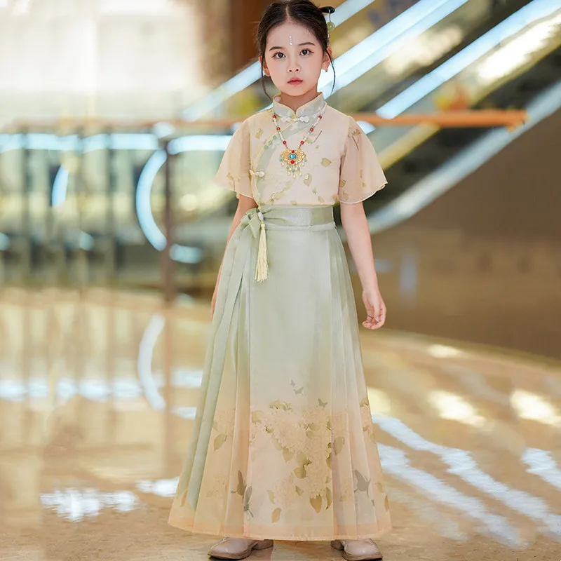 

Модные топы, юбки, комплект из 2 предметов, одежда для девочек, детские костюмы, летний костюм Тан, детские комплекты с короткими рукавами, одежда для мальчиков Hanfu