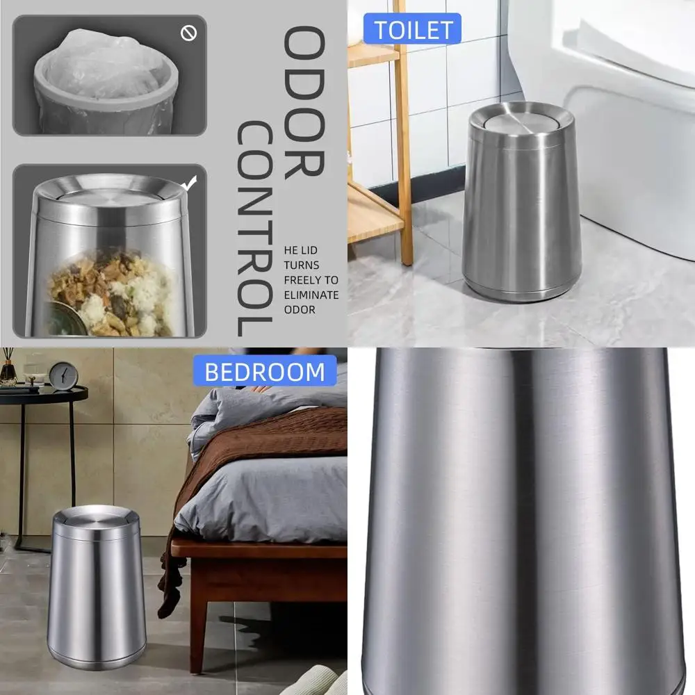 

10L Brushed Stainless Steel Swing Lid Trash Can, Ideal for Modern Home and Commercial Spaces