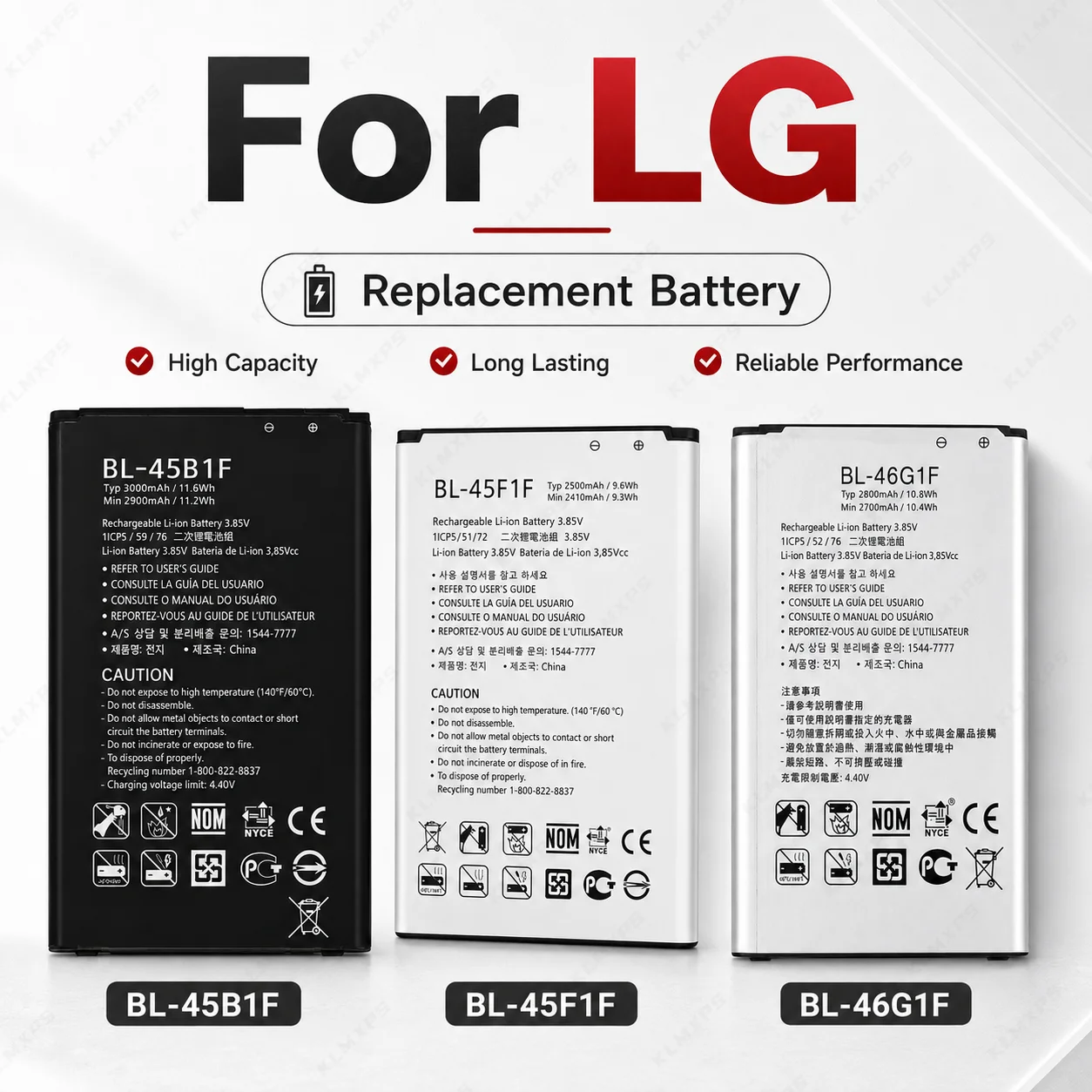 High Density Lithium Battery BL-44E1F BL-45B1F BL-45F1F BL-47TH BL-48TH BL-46G1F BL-45A1H Compatible LG V20 V10 G4 mini K Series