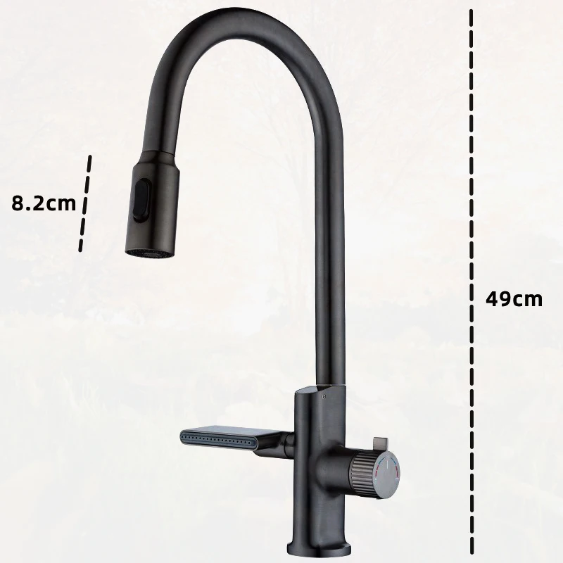 New Waterfall Digital DisplayTemperature Sensor Kitchen Faucet Pull Out Stream Sprayer Hot Cold Water Sink Mixer Tap For Kitchen