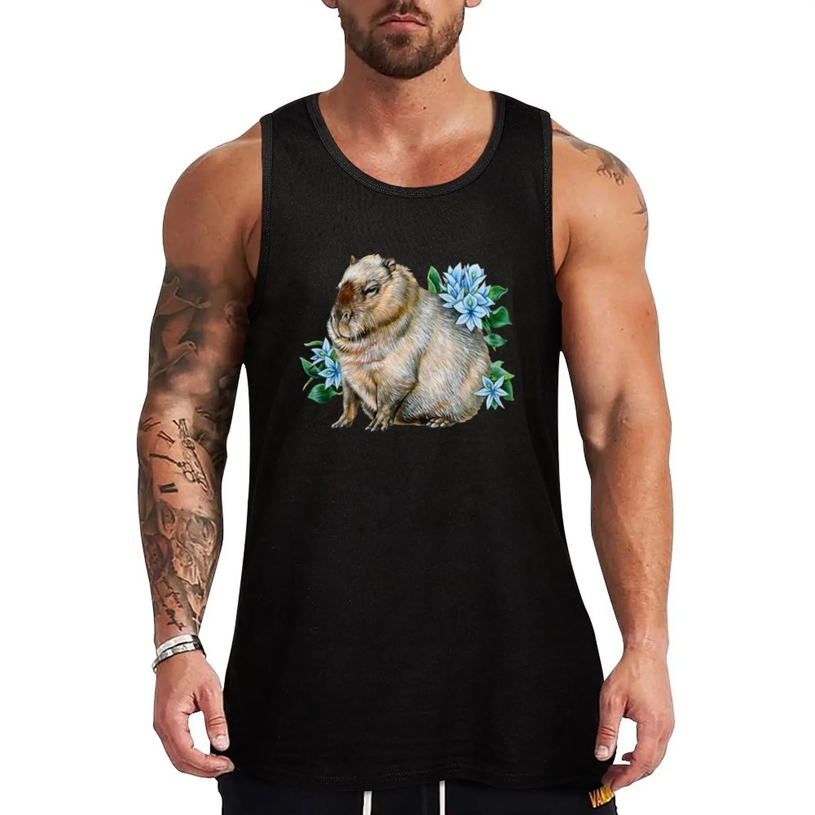 

Capybara with Water Hyacinth Tank Top Casual Loose Tank Top Sleeveless Summer Beach Shirt