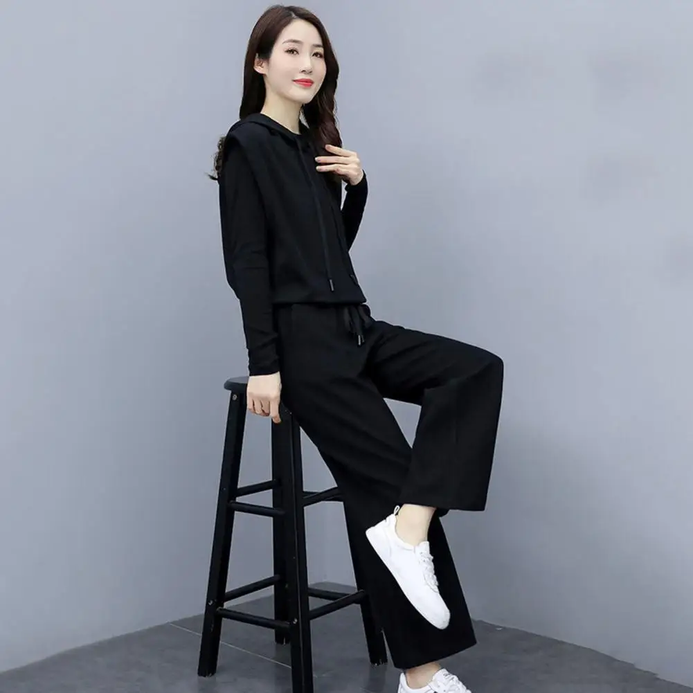 Three-piece Set Women Casual Suit Black Tops Hooded Vest Coat Pants Set Leisure Elegant Outfit Spring Autumn Commuter Tracksuit