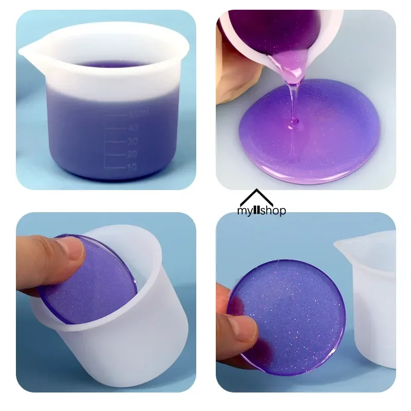 50ml Silicone Measuring Cup Round Mold Clear Epoxy Split Mixing Cup DIY for Casting Resin Mold Art Kit Crafts Tools 1/3pcs