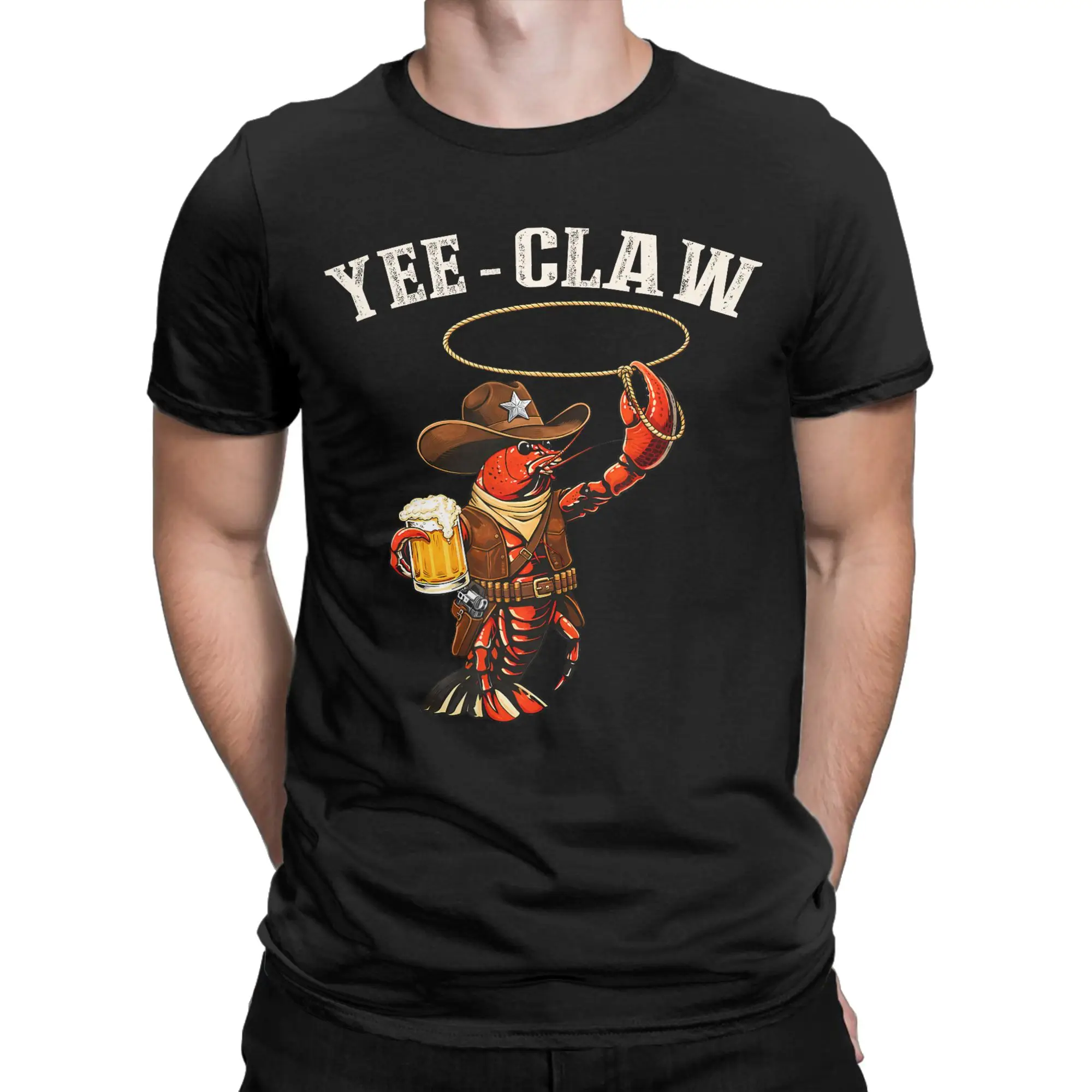 Men's T-Shirts Yee Claw Funny Vintage Crawfish Boil Cajun Seafood Festival Tees Short Sleeve  T Shirt Round Collar Clothing
