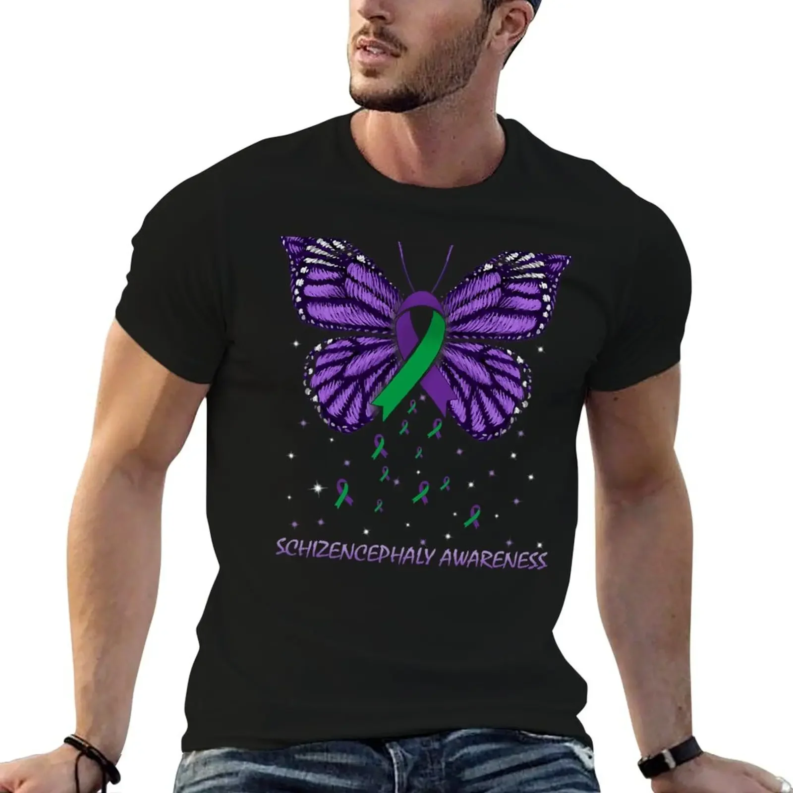 Schizencephaly Awareness Butterfly T Shirt T-Shirt baggy shirts oversized graphic tee compression shirt men