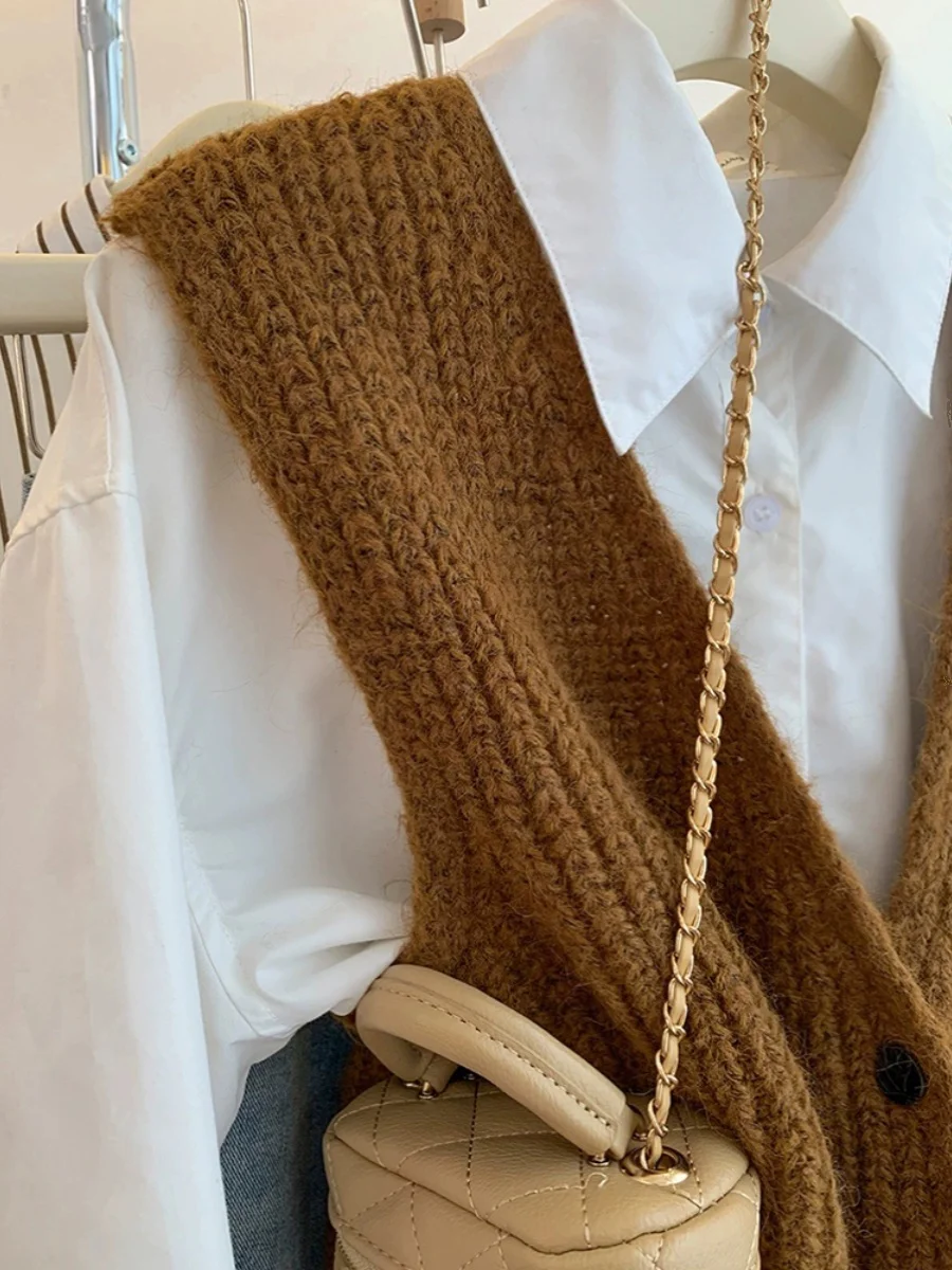 Sweter bez rękawów z dzianiny w kształcie litery V, damski, jesienno-zimowy, uniwersalny, swobodny kardigan, modna odzież wierzchnia do noszenia warstwowo.