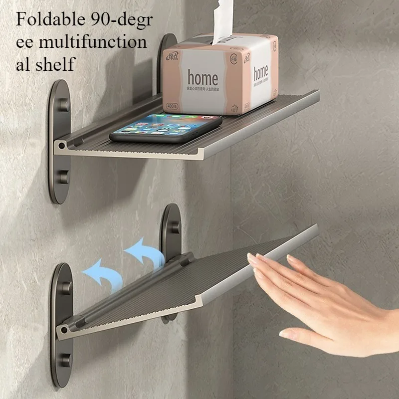 

No Drill Bathroom Shelf - Wall Mount Foldable Organizer for Sink Area, Space-Saving Toilet Storage Rack with Hooks corner shelf