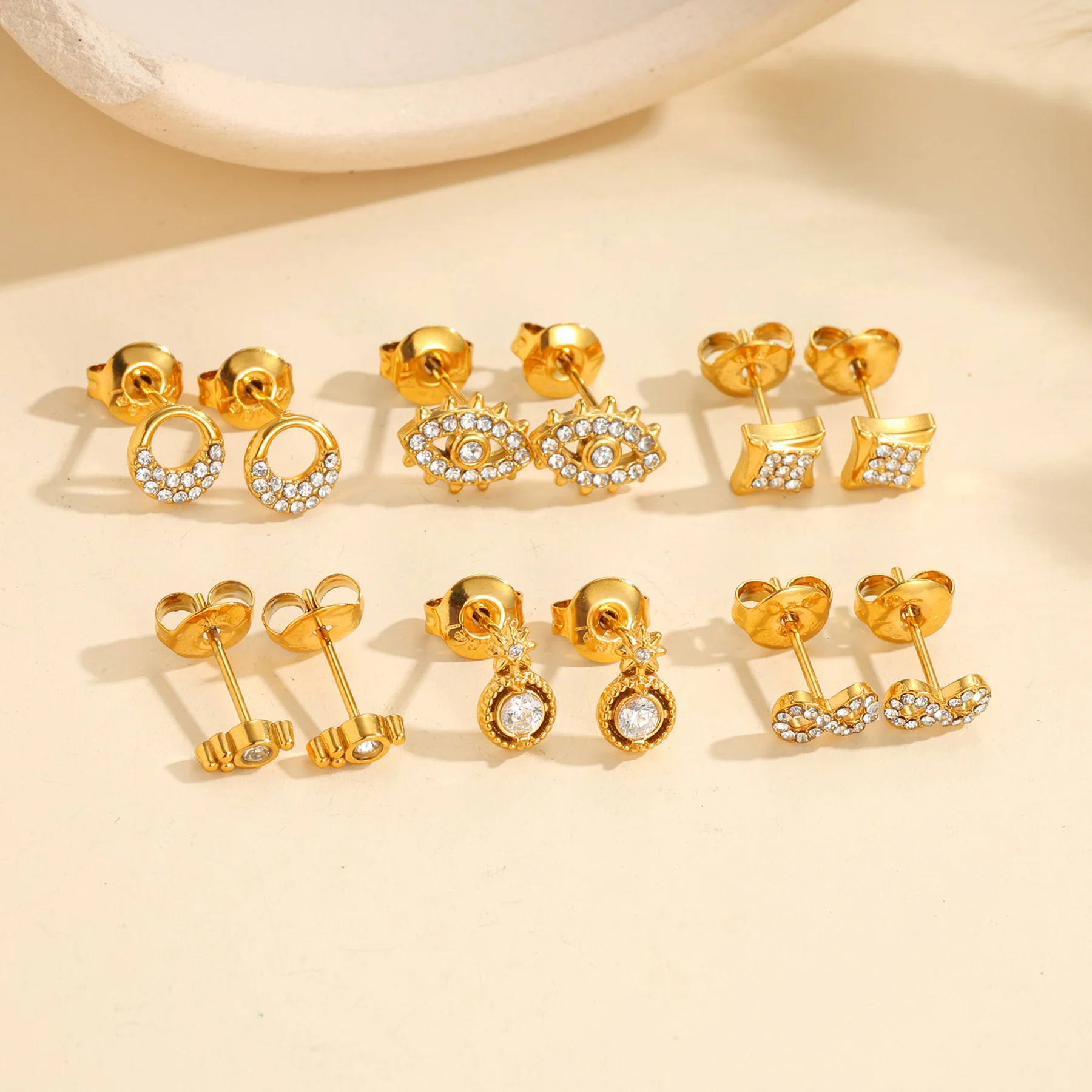 Kissmoon Minimalist Shiny Zircon Mini Stud Earring for Women Stainless Steel Bling Stone Multi-Element Tiny Earring Jewelry Gift
