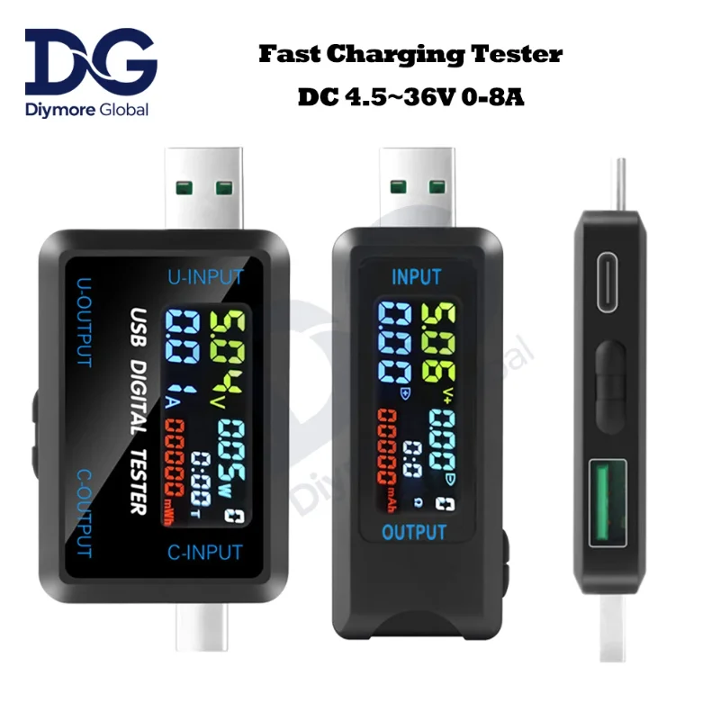 

Fast Charging Tester 10 in 1 USB 4.5-36V 0-8A Voltmeter Current Voltage Meter Volt Ammeter Detector Power Bank Charger Indicator