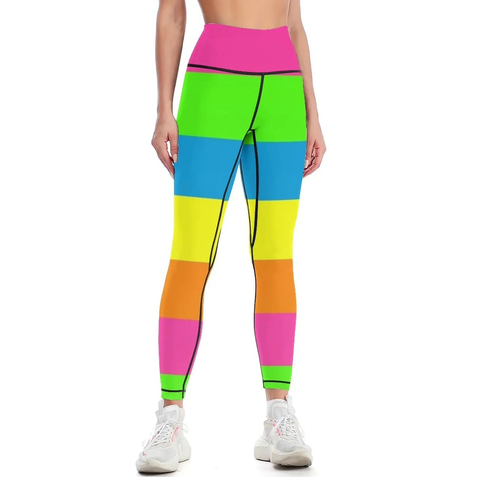 

PLAIN SOLID NEON FLUORESCENT RAINBOW STRIPES 5 COLORS Leggings sports tennis for gym sportswear woman Golf wear Womens Leggings
