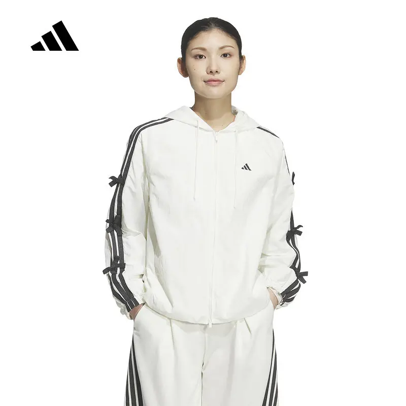 Adidas Womens Loose Fit Hooded Jacket Three Stripes Mesh Insert Sport Coat KR7602