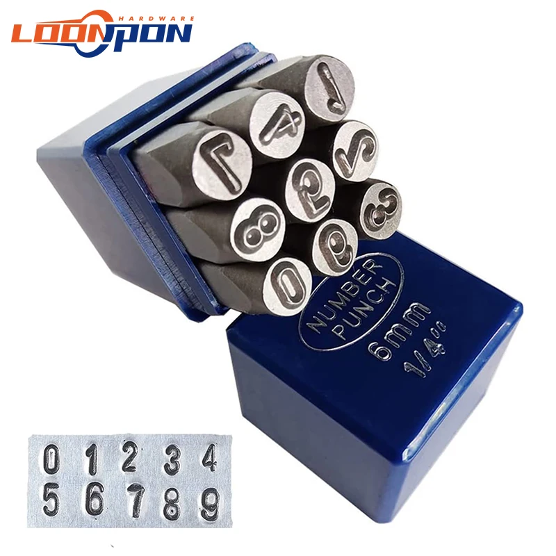 6mm High Hardness Carbon Uppercase Number Metal Stamp Steel Reverse Punch Set DIY Tool for Mold Metal Wood Leather 9Pcs(0-9)