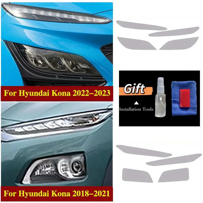 For Hyundai Kona 2018 2019 2020 2022 2023 Car Exterior Headlight Anti-scratch Front Lamp Tint TPU Protective Film Accessories