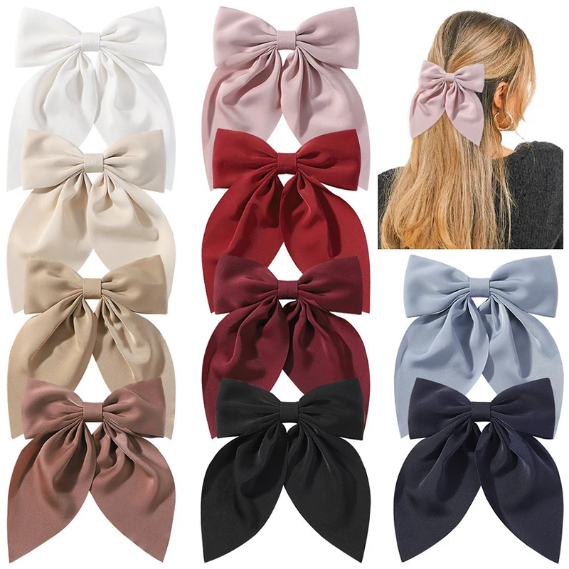 Women's solid color bow hair claw  fresh fashion simple hair accessories  versatile hair clips  girl party streamers